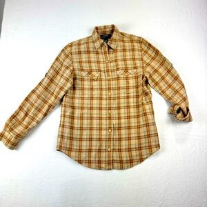 Lauren Ralph Lauren Womens 100% Linen Button Down Shirt Monogram Crest Plaid